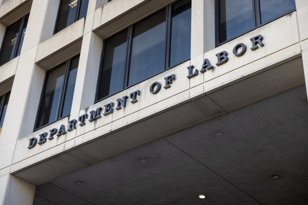 Signage the Department of Labor headquarters in Washington, D.C. May 4, 2025.