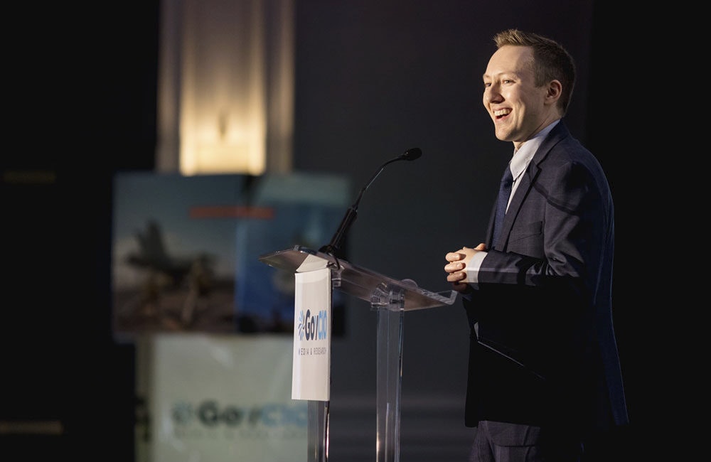 Collen Roller, former AFRL senior computer scientist at AFRL, discussed his work on NIPR GPT at the GovCIO Media & Research Defense IT event in Arlington, Virginia, Feb. 27, 2025.