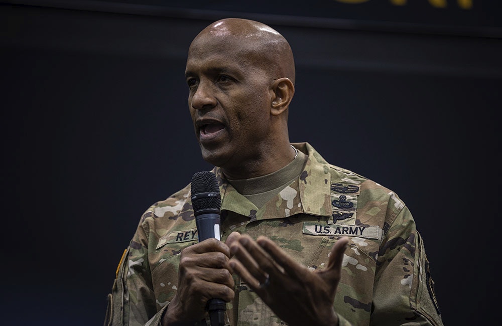 Army Deputy Chief of Staff, G-6 , Lt. Gen. Jeth Rey speaks at the AUSA Global Force Symposium & Exposition 2023 in Huntsville, Alabama.