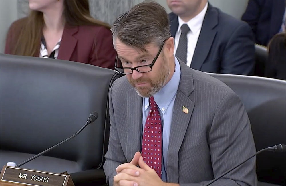 Sen. Todd Young speaks during a hearing in October 2025.