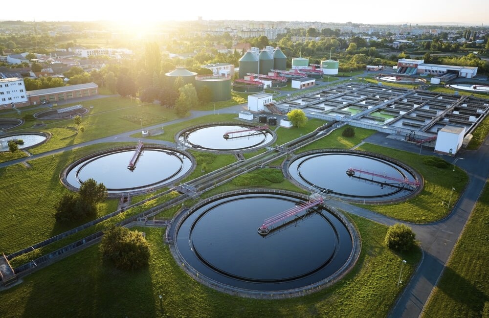 Aerial view of wastewater treatment plant.