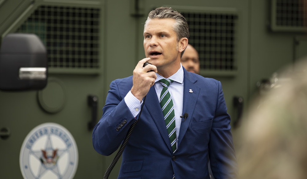 Secretary of War Pete Hegseth addresses National Guard and law enforcement personnel during a visit to the U.S. Park Police Anacostia Operations Facility in Washington, D.C., Sept. 10, 2025.