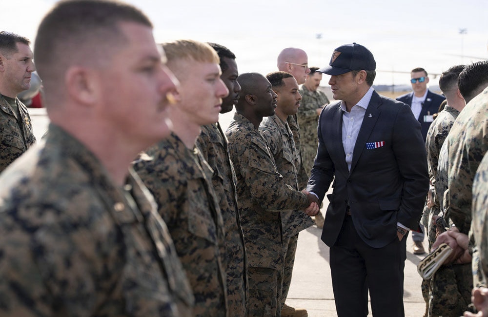Secretary of War Pete Hegseth visits troops during at Naval Air Station Joint Reserve Base Fort Worth, Texas, on Jan. 12, 2026.
