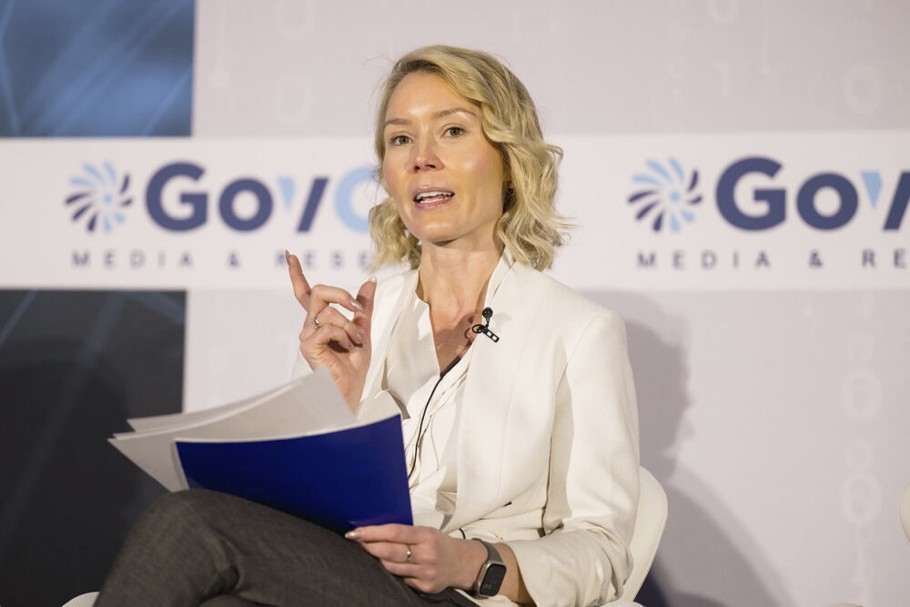 Labor Department's Megan Baird speaks at GovCIO Media & Research's AI Summit on Jan. 9, 2026 in Tysons, Virginia.