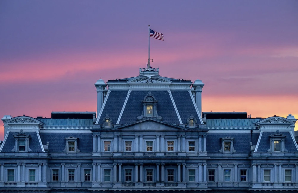 building with a sunset