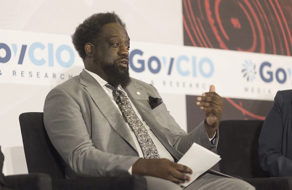 DLA CIO Adarryl Roberts speaks at GovCIO Media & Research's CyberScape: The Federal Cybersecurity Summit on April 16, 2026, in Arlington, Virginia.