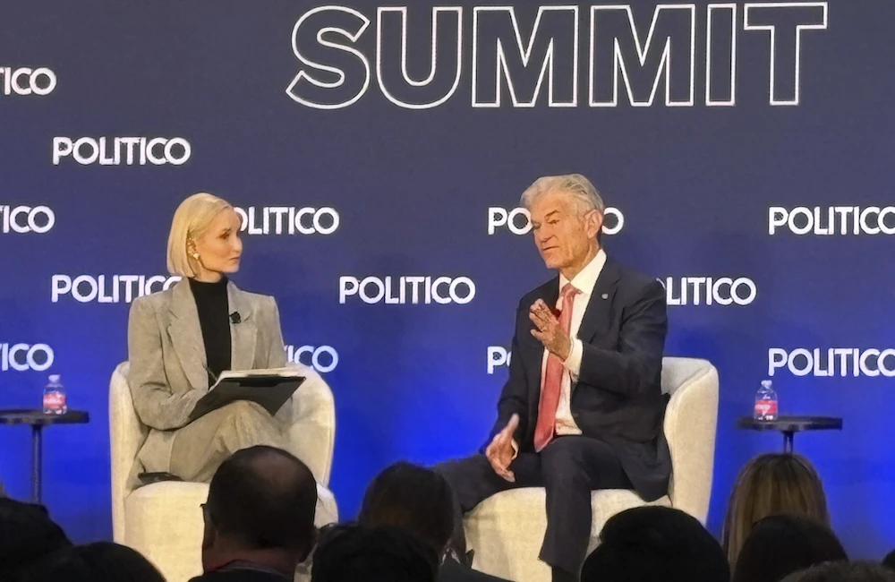 Poltico's Dasha Burns moderates a fireside chat with CMS Administrator Mehmet Oz on Thursday at the Politico Health Care Summit.