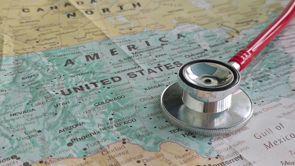 stethoscope on a US map