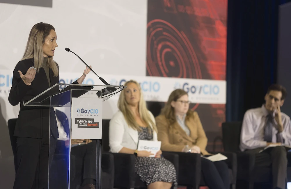 Trish Janke, acting deputy assistant director for FBI's IT and Database Division, speaks at GovCIO Media & Research's CyberScape: The Federal Cybersecurity Summit on April 16, 2026, in Arlington, Virginia.
