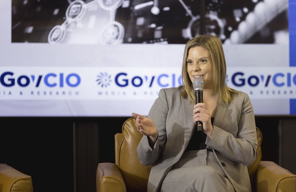 Kayla Gunter, associate CIO of IT at NNSA, speaks at the GovCIO Media & Research Federal IT Efficiency Summit in Reston, Virginia, on May 20, 2026.