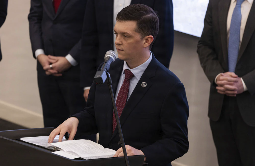 CISA Acting Director Nick Andersen speaks at the Defense Critical Infrastructure Summit at Fort Bragg, North Carolina, on May 14, 2026.