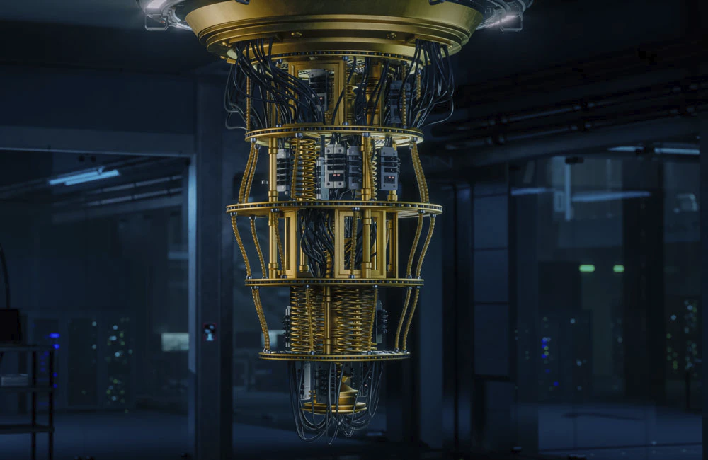 A quantum computing system is shown in an illlustration.