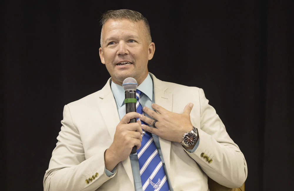 Air Force Software Directorate CTO Kurt Jarvis speaks during the 2026 Carahsoft DevSecOps Conference in Reston, Virginia, on July 28, 2026.