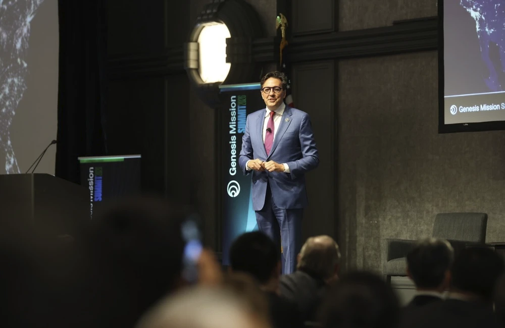 Energy Department Undersecretary for Science Darío Gil speaks in front of the Genesis Mission teams Wednesday, July 26, 2026 in Washington, D.C.