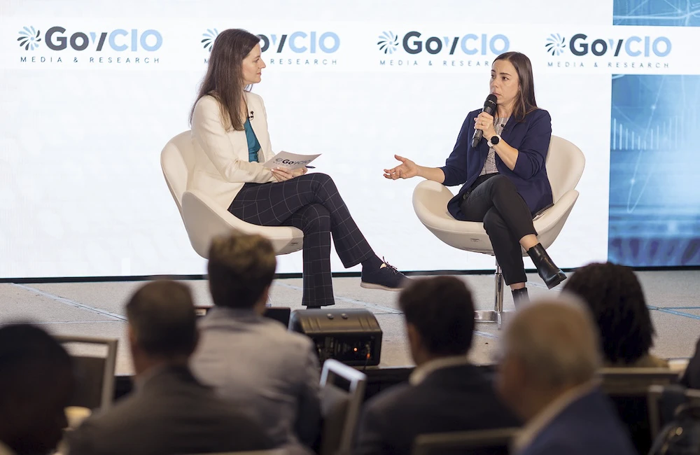 Acting VA CAIO Kimberly McManus, right, discusses the department's embrace of AI with GovCIO Media & Research's Editor-in-Chief Amy Kluber at GovCIO Media & Research's Health IT Summit on Sept. 2, 2026, in Bethesda, Maryland.